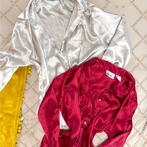 Elegant Women's Satin Blouse Set - Red and Ivory